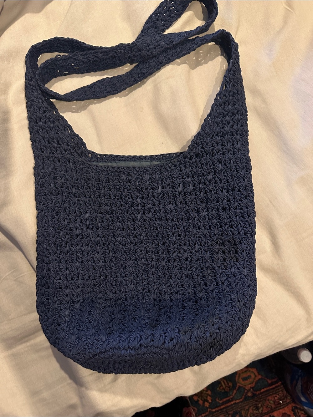 Handwoven Navy Crochet Shoulder Bag